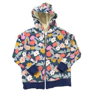 Hanna Anderson Pink and Blue Floral Zipper Hoodie Jacket Kids Size 5